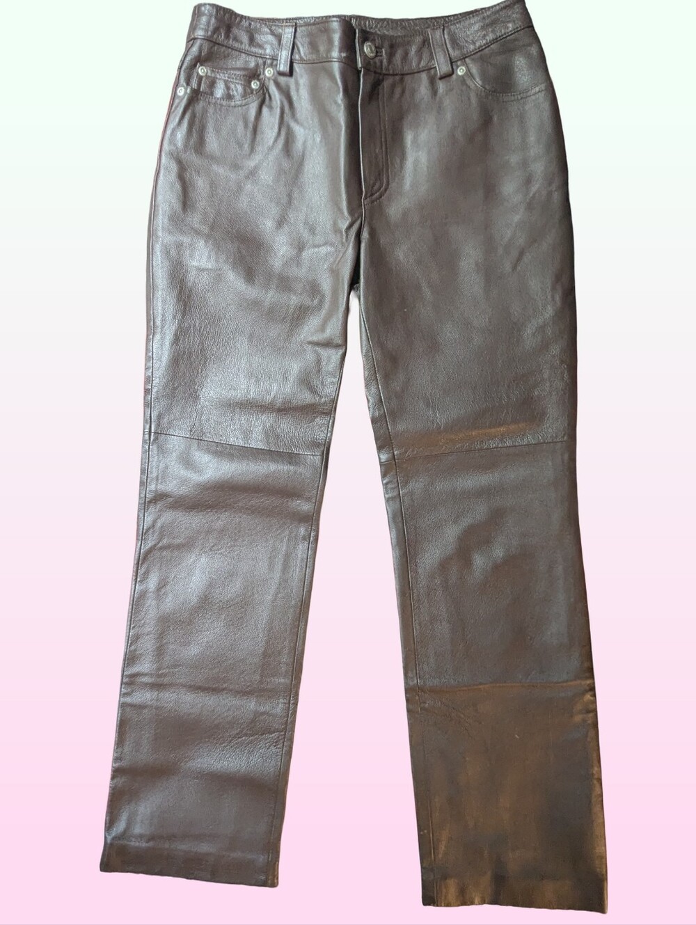 Newport News Vintage Brown 100% Genuine Leather Pants Size 4 Straight Leg